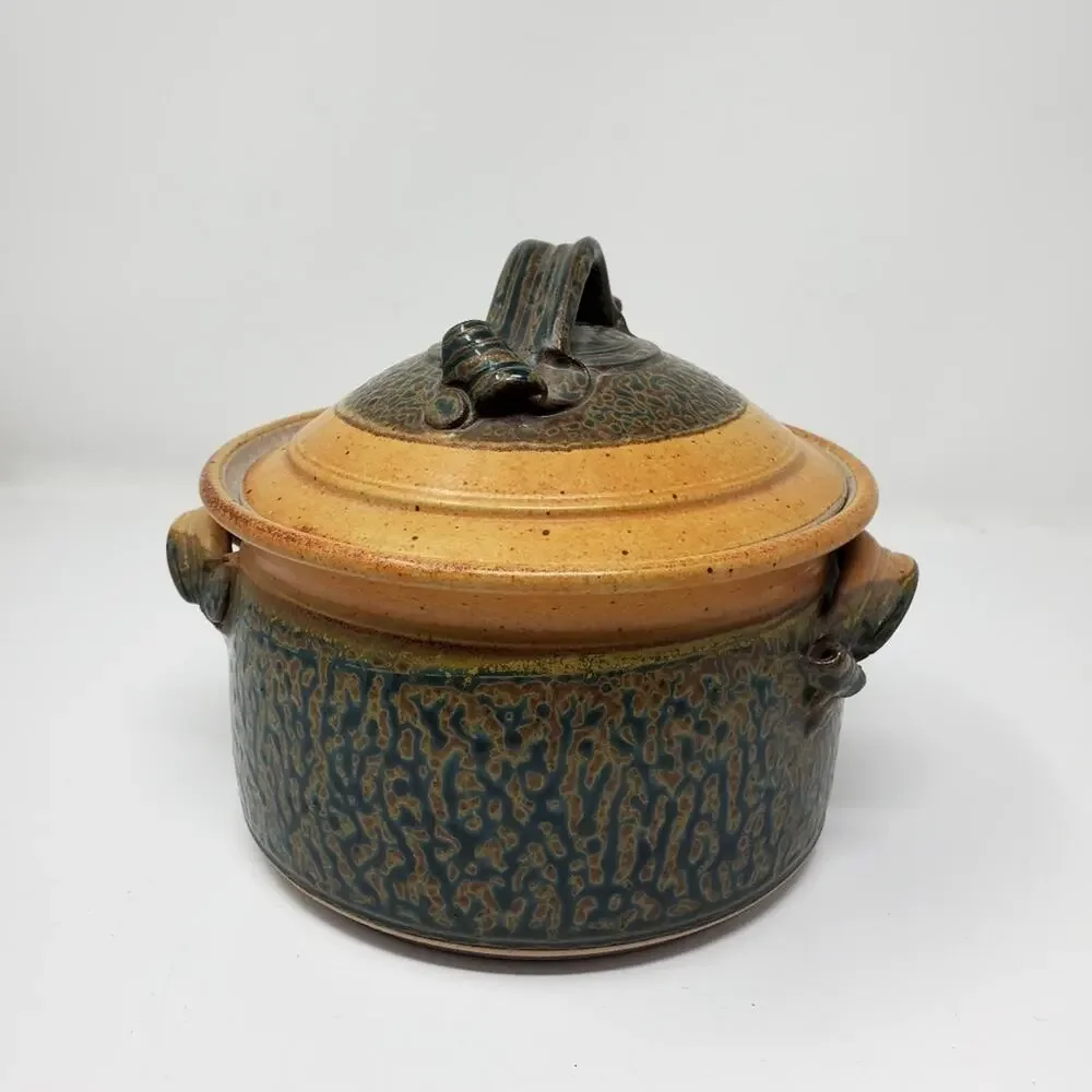 Appalachian Spring lidded handmade Studio Pottery multicolored Glazed Pottery